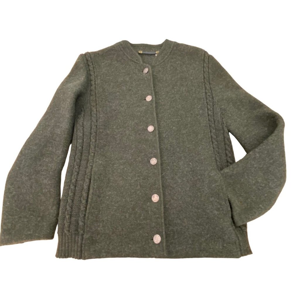 Vintage German Wool Cardigan Archbishopric of Mainz 1765 Coin Buttons Green M HT - Picture 10 of 16
